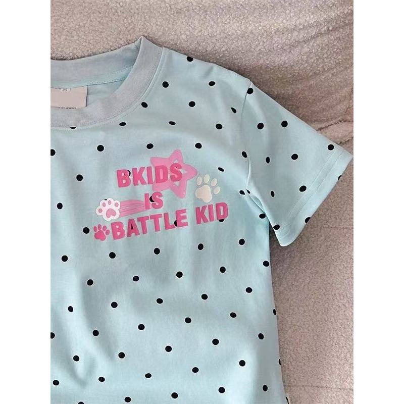 Áo Thun babytee Chấm bi vai hình chú chó mùa hè dễ thương in hình Paw