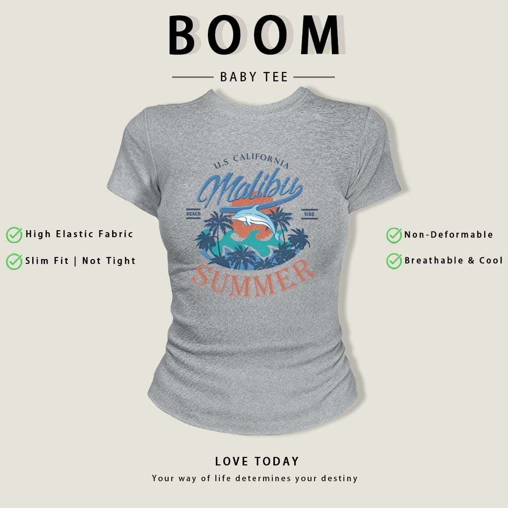 BOOM Áo Baby Tee Nữ Cotton Ôm Body-Áo Thun Ngắn Tay Y2K In Hình PhongCách Mùa Hè, Cổ Tròn Hàng Đầucách hàn quốc phongW67