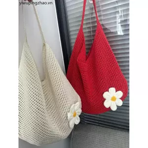 Mùa hè Dung Tích Lớn Túi Dệt Màu Đỏ Nữ Giải Trí Kỳ Nghỉ Đi Biển Túi Dệt Kim Nách Túi Tote Túi Rơm