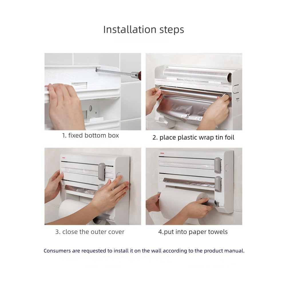 4 / 6 TRONG 1 Nhà Bếp Bọc Hộp Đựng Treo Tường Tiết Kiệm Không Gian Nhựa Bọc Cắt Có Cuộn Giấy Đựng Khăn Bám Túi Tổ Chức