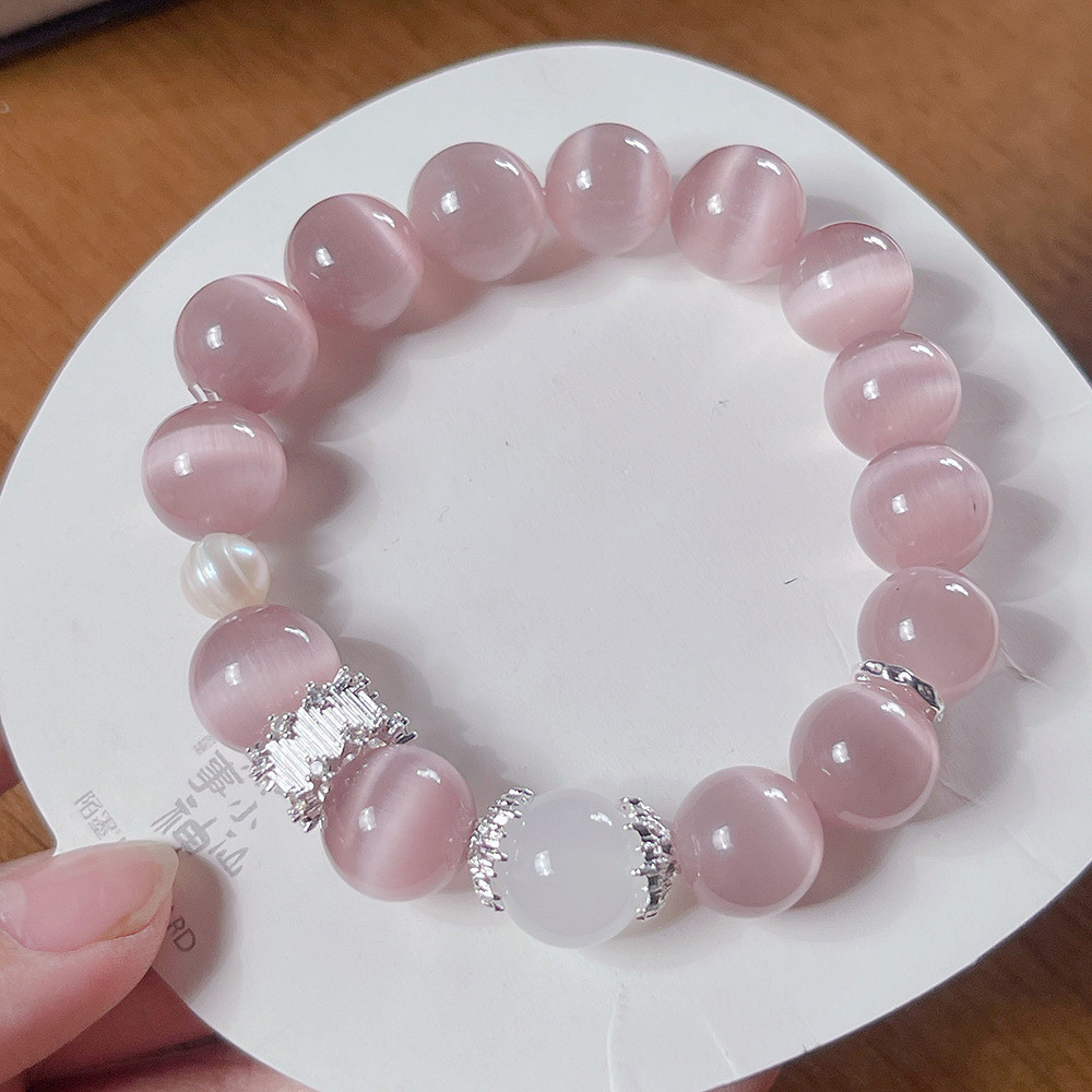 Vòng tay đá mắt mèo tím ngọt ngào đơn giản tươi mát