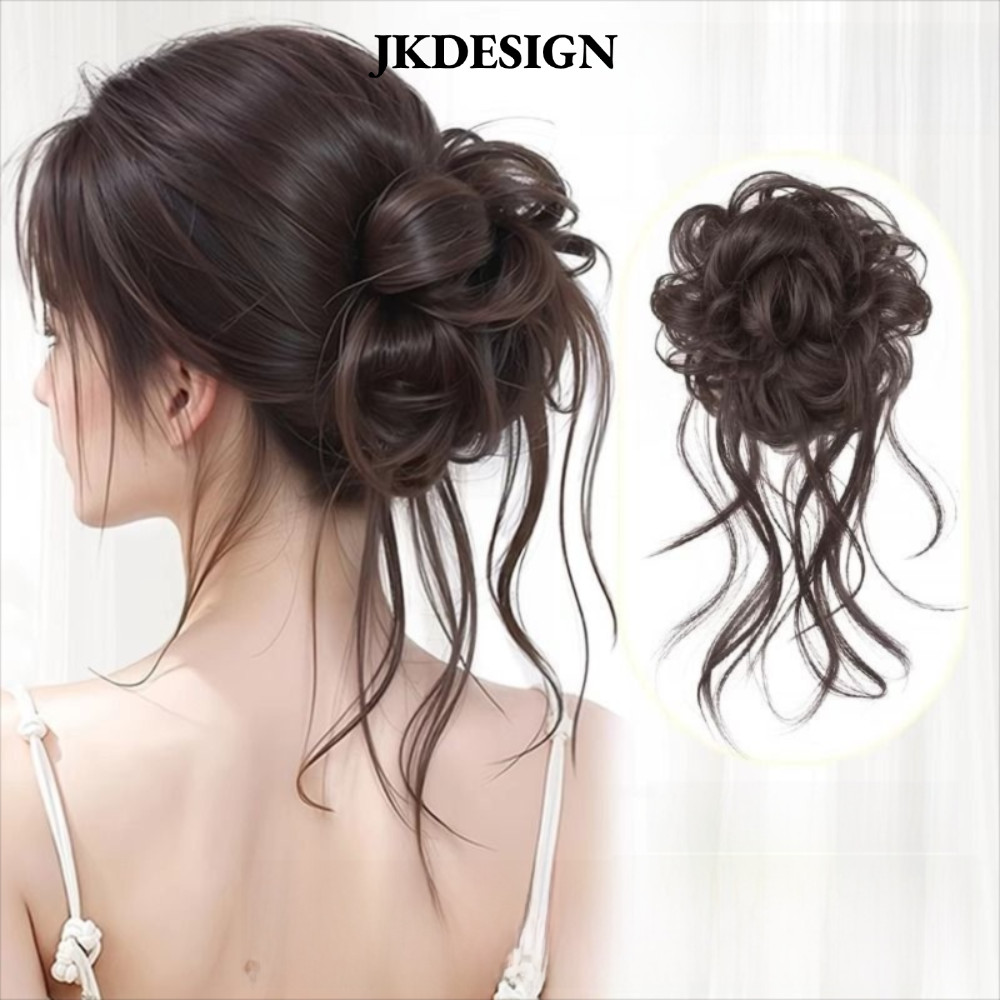 Tóc giả dây lông tơ tổng hợp, tóc búi và xoăn tự nhiên màu nâu đen cho nữ
