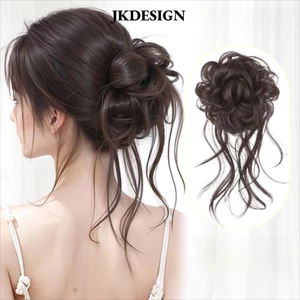 Tóc giả dây lông tơ tổng hợp, tóc búi và xoăn tự nhiên màu nâu đen cho nữ
