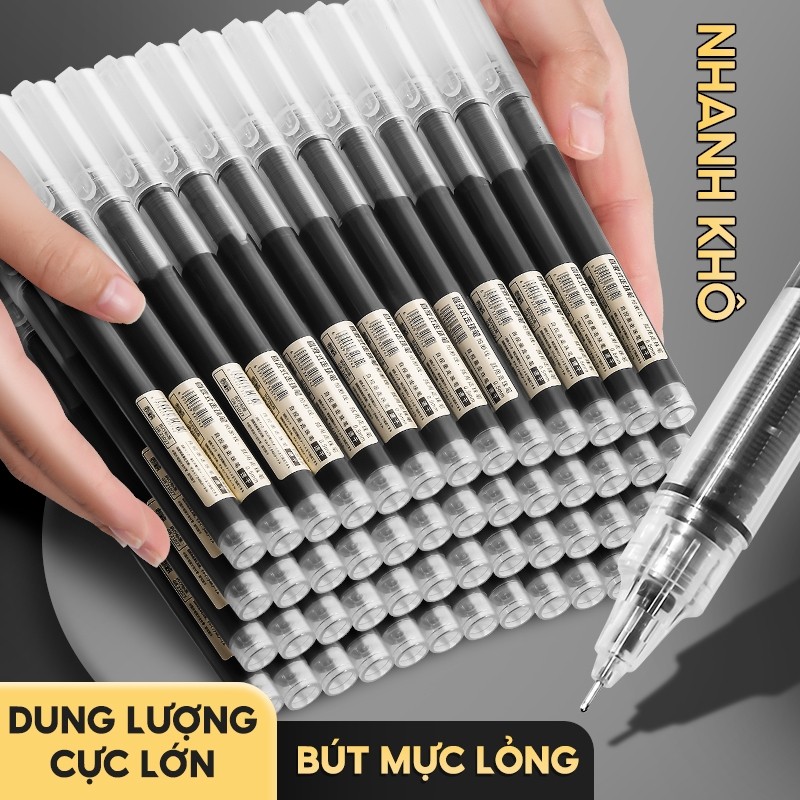 Bút bi set 20 bút mực gel nhanh khô, ngòi 0.5mm viết nét đều đẹp, thiết kế có đệm tay chống trượt