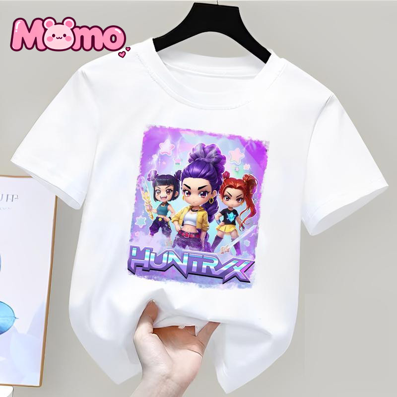 Kpop Demon Hunters Anime Họa Tiết In Hình Bé Trai Và Bé Gái Cùng Phong Cách Cổ Tròn Đa Năng Tay Ngắn Áo Thun Trẻ Em Top