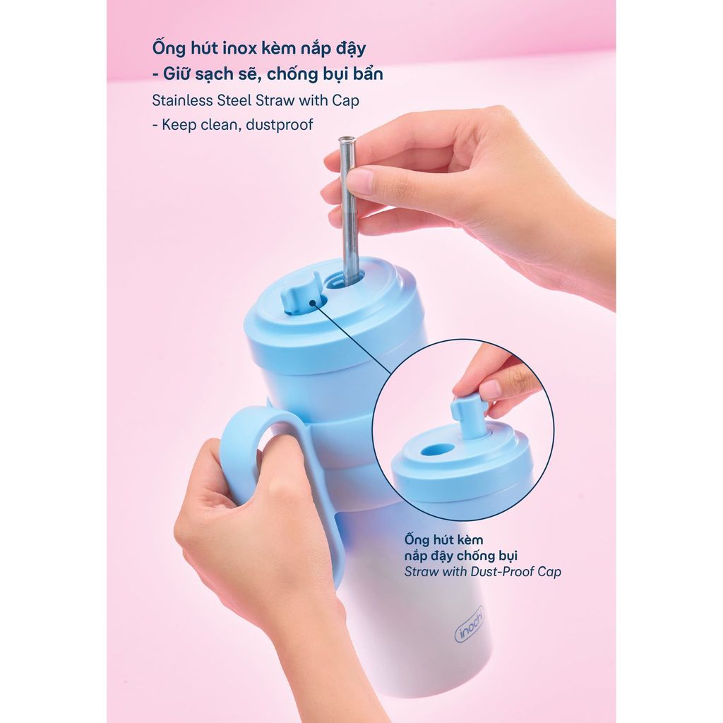 [NEW] Bình giữ nhiệt FUJI CHARM Inochi 750ml có 5 lớp cách nhiệt, lõi phủ sứ kèm ống hút inox có nắp đậy