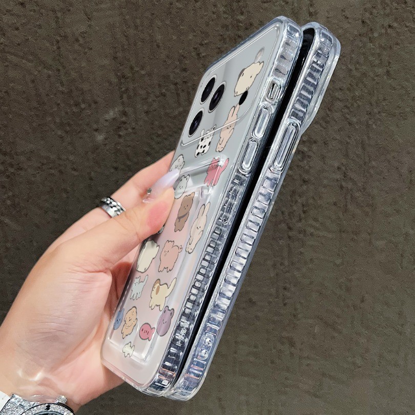 Ốp Khe Cắm Thẻ Trong Suốt Cho Xiaomi 15T 11T 14T 13T Pro Poco C40 C65 C75 C71 C61 C85 M5S Ốp Điện Thoại Gấu Dễ Thương Nhiều Màu Sắc Bảo Vệ Chó Cho Poco X6 X3NFC X7 M3 M6 M7 Pro