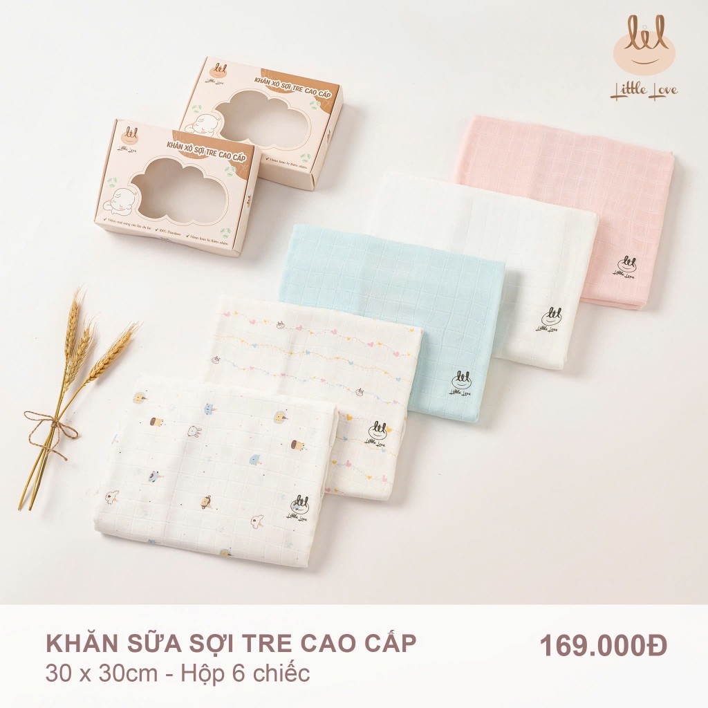 Sét 6 Khăn xô sữa [ Bamboo - sợi tre cao cấp -Siêu thấm hút & mềm ]  (BBKS02) kích thước 30cmx30cm