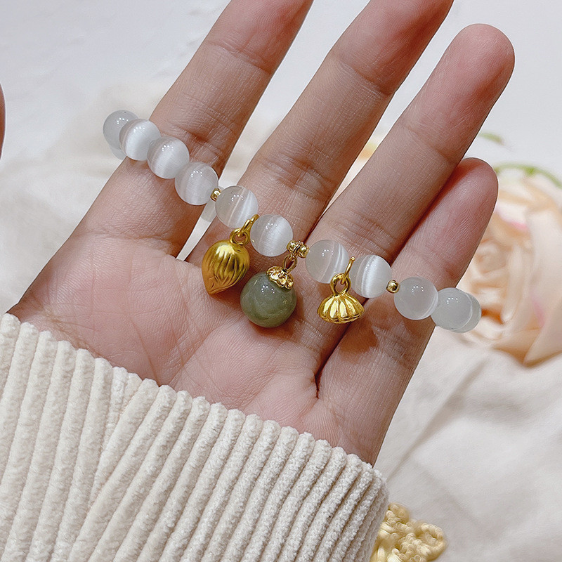 Vòng tay đá mắt mèo phong cách rừng dễ thương thời trang