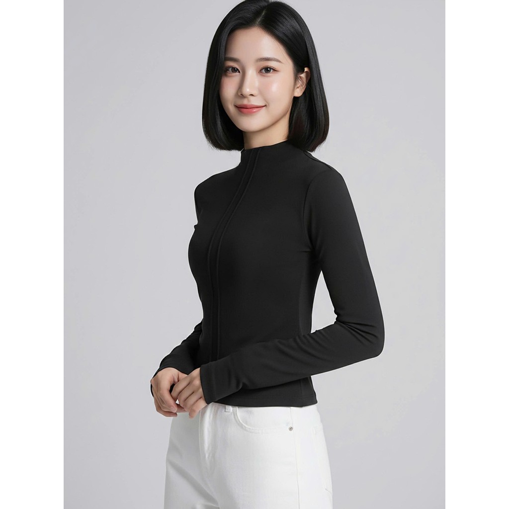 Áo giữ nhiệt nữ CARDINA chất liệu nỉ lông cừu dài tay cổ cao 5cm có gân trang trí 5AHF09