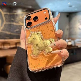 Ốp Điện Thoại Năm Mới Pony Lá Vàng Cho OPPO Reno 15 14 13 12 11 9 Pro 8 5 5K Find X9 X8 Pro X7 X3 Lite Phim Hoạt Hình Dễ Thương Vỏ Ngựa Làm Giàu Khung Kim Loại May Mắn Trong Suốt Mềm Mại