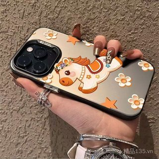 Tranh Sơn Dầu Pony Thích Hợp Cho 17Promax Vỏ Điện Thoại iPhone16 Vitality Case 15 Châu Âu Mỹ Phong Cách 14 13