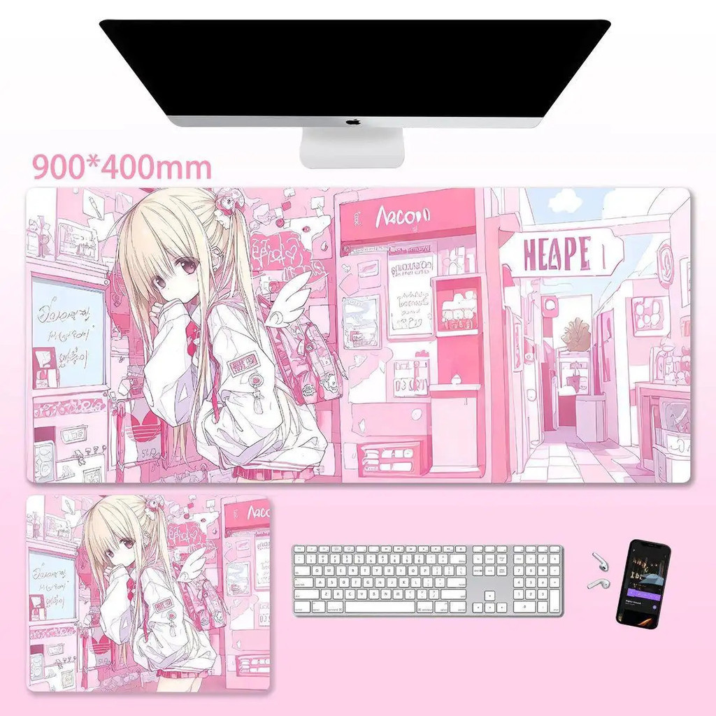 Miếng Lót Chuột Hồng Kawaii Anime - Thảm Để Bàn Cao Su Chống Trơn Trượt Lớn Cho Máy Tính Laptop, Thiết Kế Nhân Vật Cô Gái Ngọt Ngào