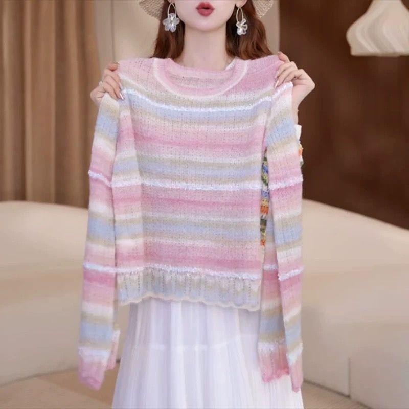 Áo len sọc màu sắc đa dạng phong cách mới Hàn Quốc, thời trang nhẹ nhàng cho mùa xuân