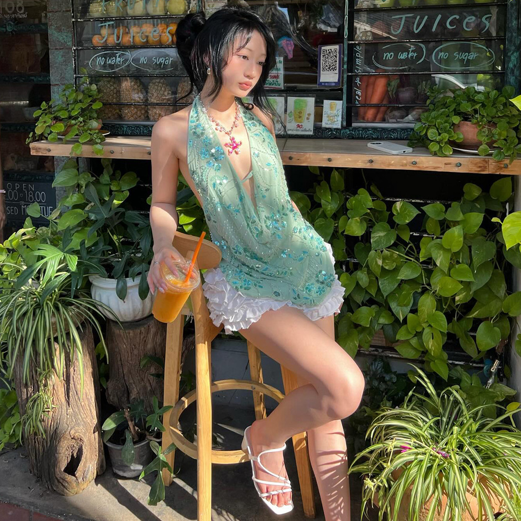 Vest nữ sequin xu hướng, dây chắp vá gợi cảm, phù hợp cho kỳ nghỉ và tiệc tùng
