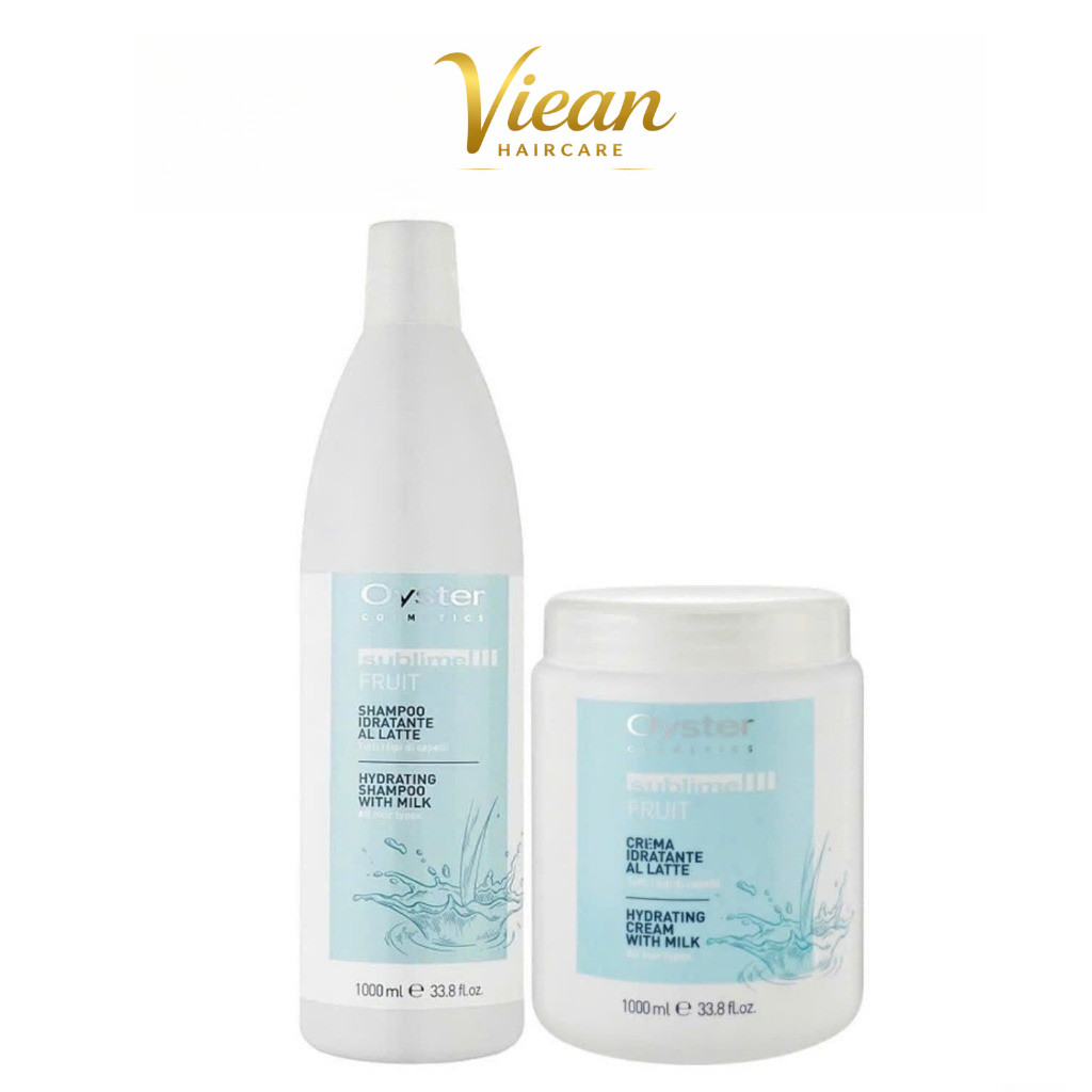 Bộ Dầu Gội + Kem Ủ OYSTER Hydrating With Milk 1000ML Chính Hãng Ý | Phục Hồi Tóc Khô Xơ, Dưỡng Ẩm
