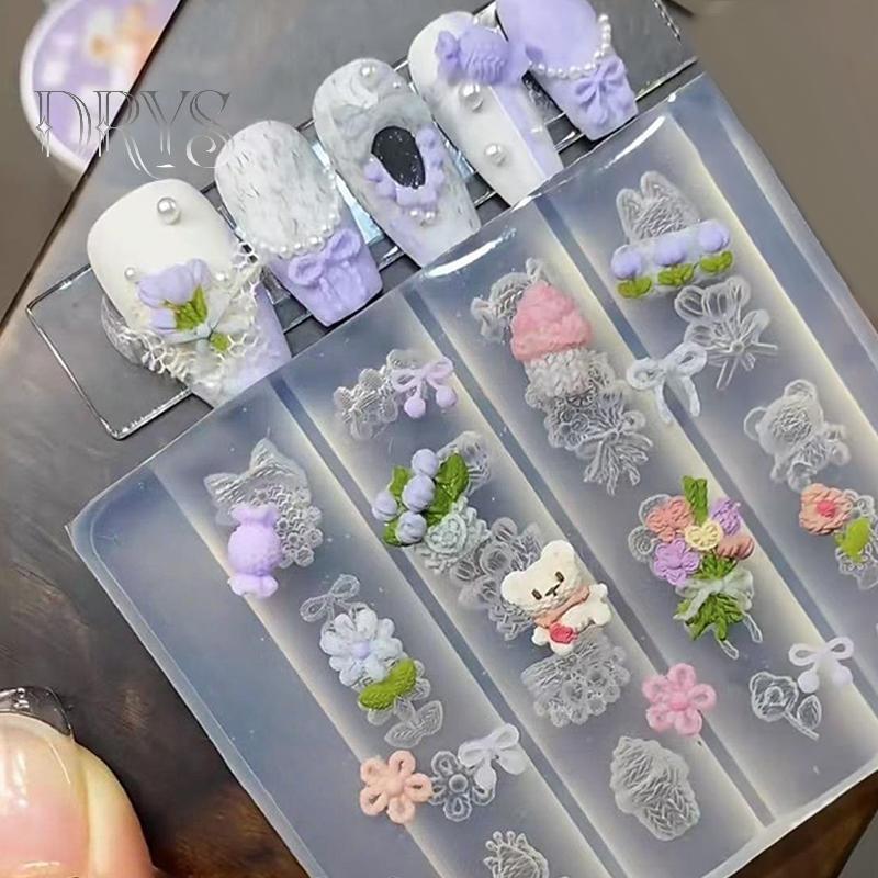 (TFT) Nơ Ruy Băng Silicon Khuôn Làm Móng Tay Hoa Trang Trí Móng Tay DIY Thiết Kế Lập Thể Dập Dụng Cụ Làm Móng Tay MỚI
