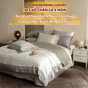 Bộ chăn ga gối Cotton 4 món Memminbedding với tông màu sang trọng kèm họa tiết đa tầng nổi bật, sang trọng