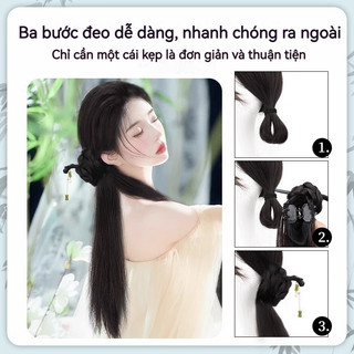 Tóc Giả Trung Quốc Mới, Tóc Xoăn đuôi Ngựa, Kẹp Nối Tóc, Trâm Tóc Phong Cách Cổ Trang Kiểu Búi Một Bên