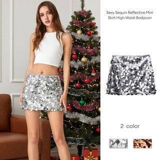 Váy ngắn ôm sát dáng chữ A, cạp cao, đính sequin phản quang, gợi cảm dành cho nữ, thích hợp cho các bữa tiệc.