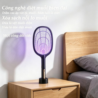 Vợt bắt muỗi tự động kiêm đèn muỗi 2 trong 1, sạc điện tiện lợi, chế độ thủ công & đèn tím, vợt diệt muỗi điện