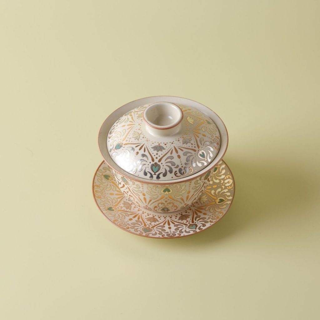 Bộ trà gốm Gaiwan Cốc trà có nắp và đĩa Trà Kung Fu Trung Quốc Gaiwan