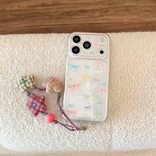 Ins Color Bow Thích hợp cho iPhone17PROMAX Side Love Phone Case 16Pro / 15 Trong suốt 14