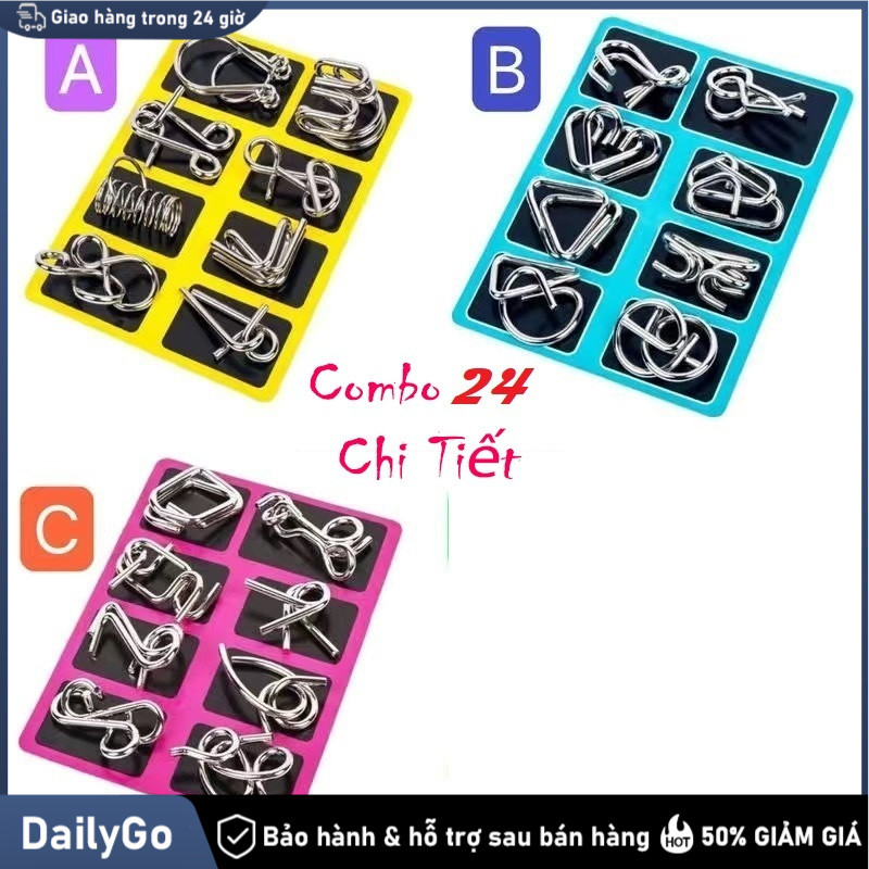 Trò chơi gỡ rối dạng khóa thông minh 24 món Đồ chơi thử thách IQ،Tháo lắp vòng sắt،Rèn tư duy logic،Phát triển quan sát