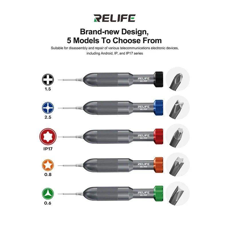 Bộ tuốc nơ vít đầu tên lửa RELLIFE RL-717 5 đầu từ tính bằng thép S2 cho iPhone 17 ProMax Bộ công cụ sửa chữa tháo gỡ Android