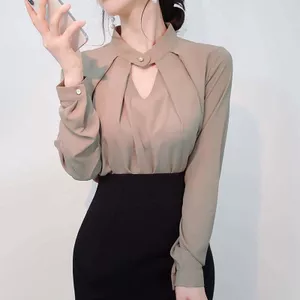 Áo Sơ Mi Voan Trắng Nữ, Phong Cách Phương Tây, Cổ Chữ V Sang Trọng
