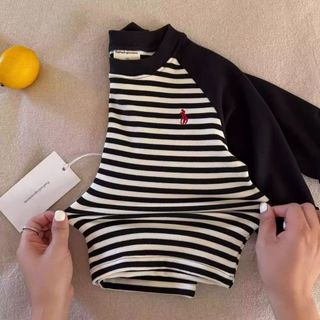 Áo Sơ Mi Đáy Trẻ Em Dài Tay Cho Bé Màu Sắc Tương Phản Bé Trai Bé Gái Raglan Tay Áo Thun Sọc
