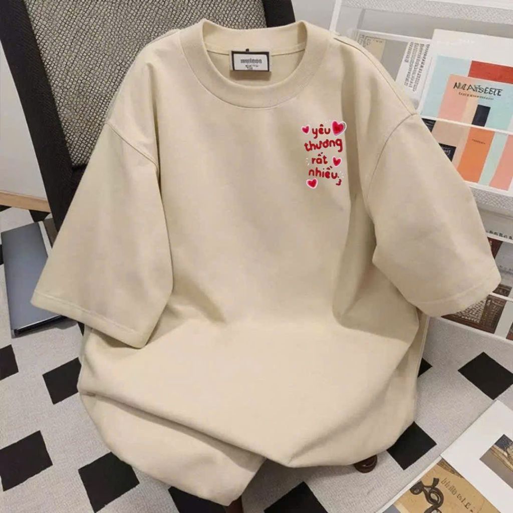 Áo phông basic tay lỡ thời trang, unisex chữ YÊU THƯƠNG  in ng ự c-thoitrangaophong