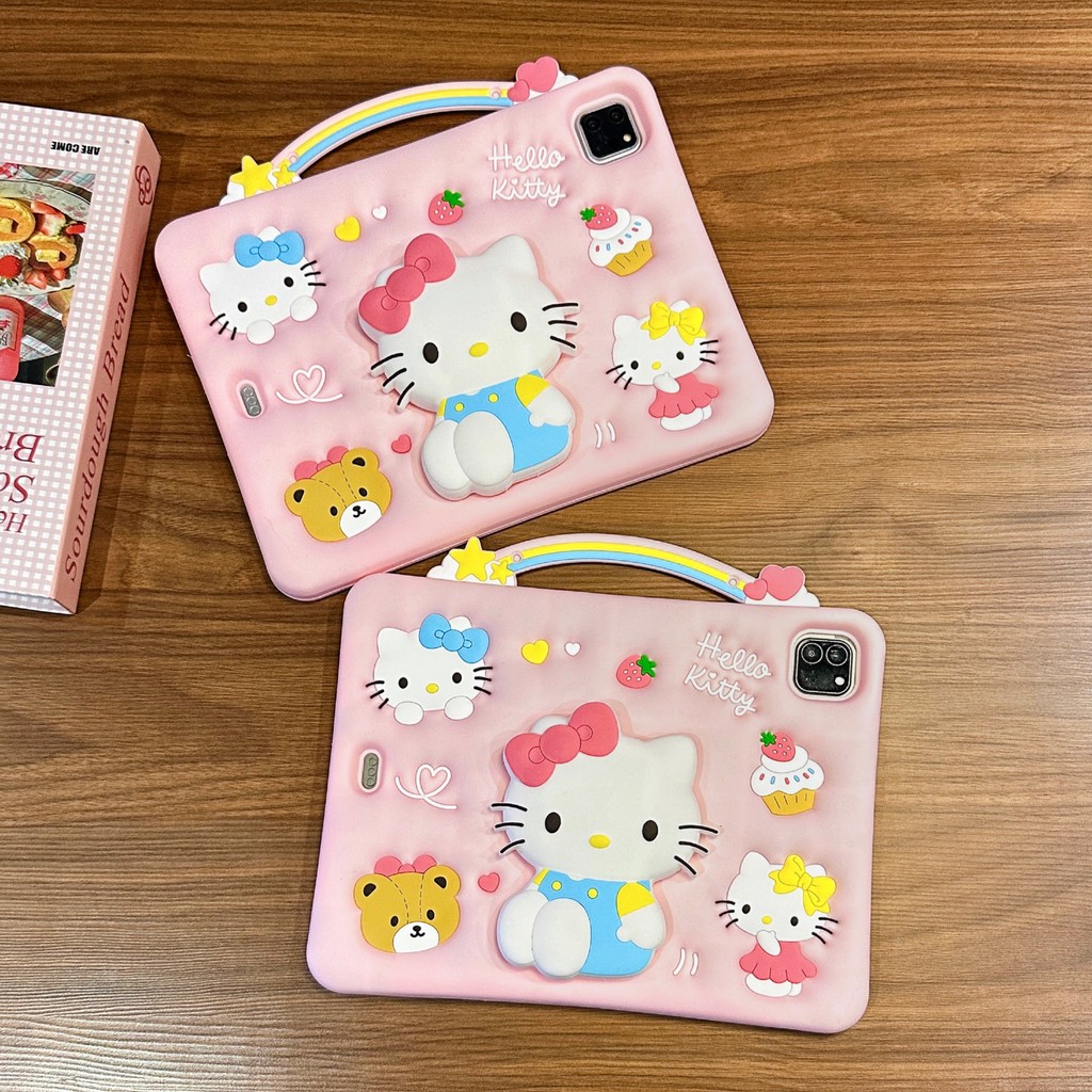 Ốp Lưng Cho iPad A19 12th 2026 Air 11 M4 Air8 A16 2025 2024 M2 / M3 Mini 10.2 "7 8 9 10th 10.9 5 6 9.7" 1234 3D Hoạt Hình Xoay Đứng Có Khe Cắm Bút Vỏ Dây Đeo Vỏ Máy Tính Bảng