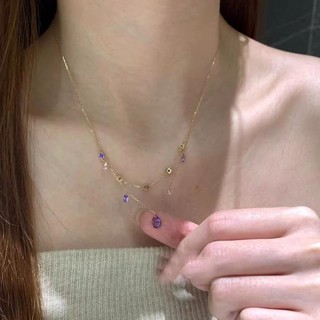 Vòng cổ nữ zircon hai lớp màu tím giọt nước, phong cách châu Âu