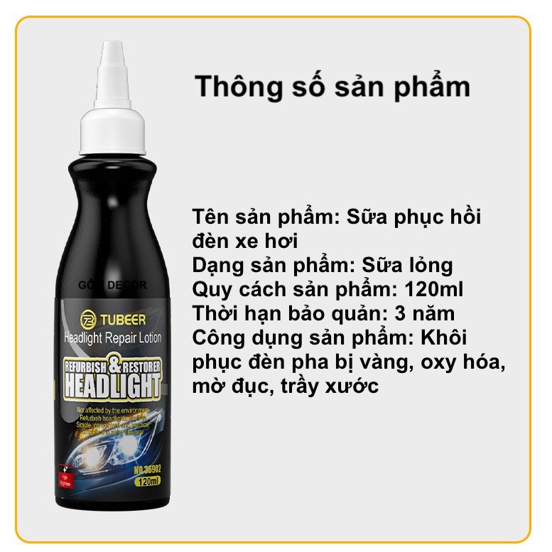 Sản phẩm phục hồi đèn pha xe hơi - Tẩy ố vàng, loại bỏ cặn canxi, không cần đánh bóng, tạo lớp phủ bảo vệ trong suốt