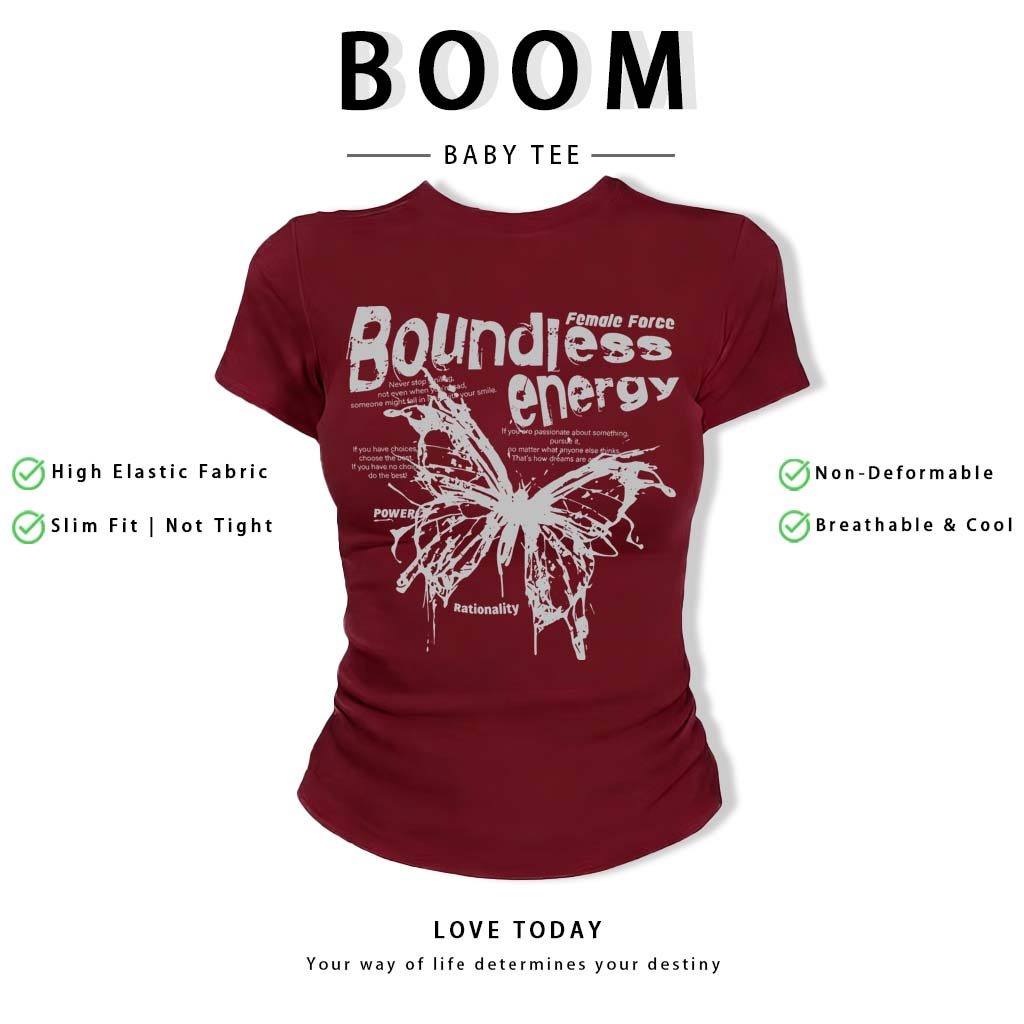 BOOM Áo Baby Tee Nữ Cotton Ôm Body-Áo Thun Ngắn Tay Y2K In Hình PhongCách Mùa Hè, Cổ Tròn Hàng Đầucách hàn quốc phongQ40