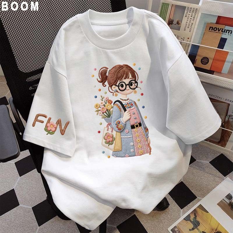 Áo thun chữ thêu nữ kiểu hàn quốc form rộng tay lỡ cổ tròn cotton mát - hè hot trend in cách dễ thương- Local brand #01