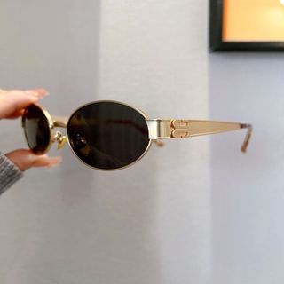 Kính mát hình bầu dục phong cách retro châu Âu và Mỹ, làm từ kim loại cũ, chống tia cực tím