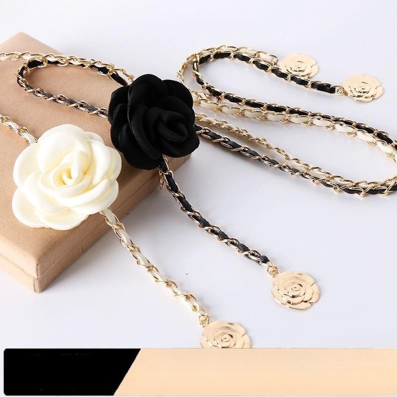 Dây chuyền thắt lưng nữ phong cách retro với họa tiết hoa camellia
