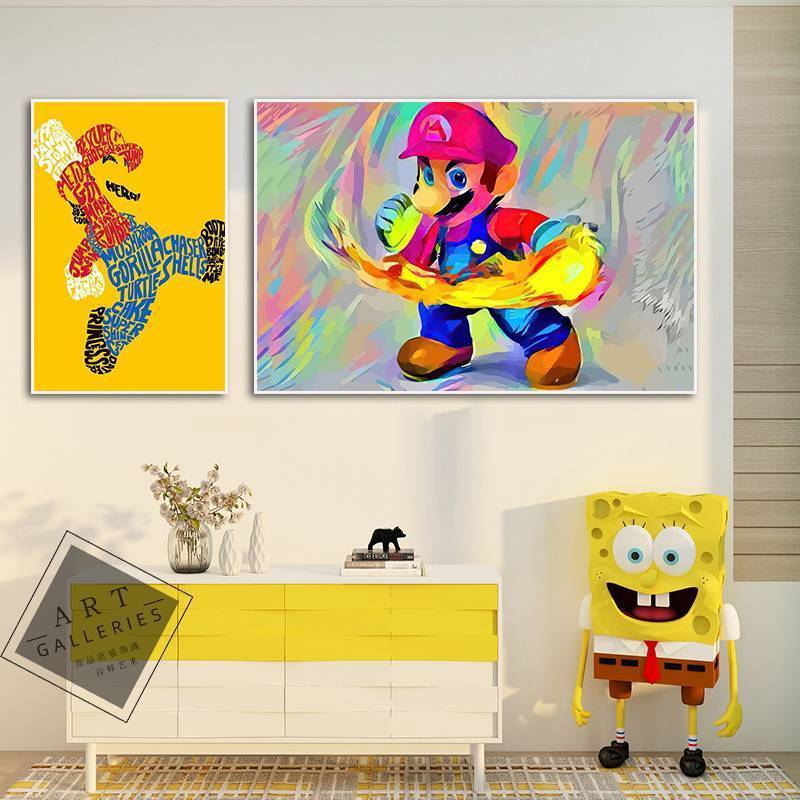 Tranh trang trí Mario, Phòng thể thao điện tử và Nghệ thuật treo tường phòng trẻ em, Phim hoạt hình Super Mario Nintendo Board Game Tranh vải