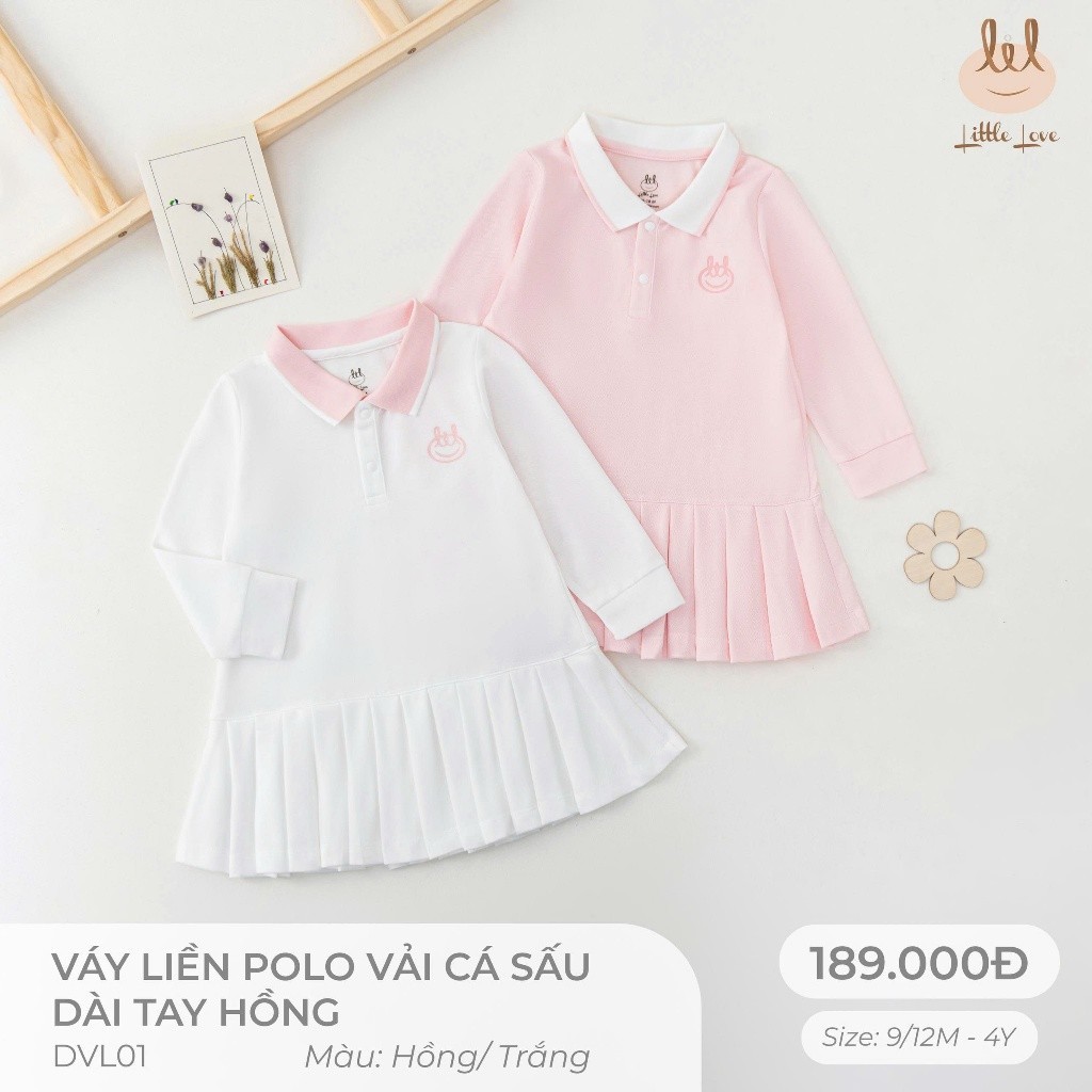 Váy liền polo cá sấu dài tay hồng dành cho bé Lil Little Love (DVL01)