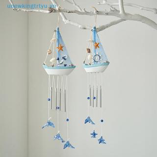 Unewtyu Đồ trang trí thuyền buồm gỗ phong cách Địa Trung Hải, chuông gió, thuyền nhỏ trang trí nhà