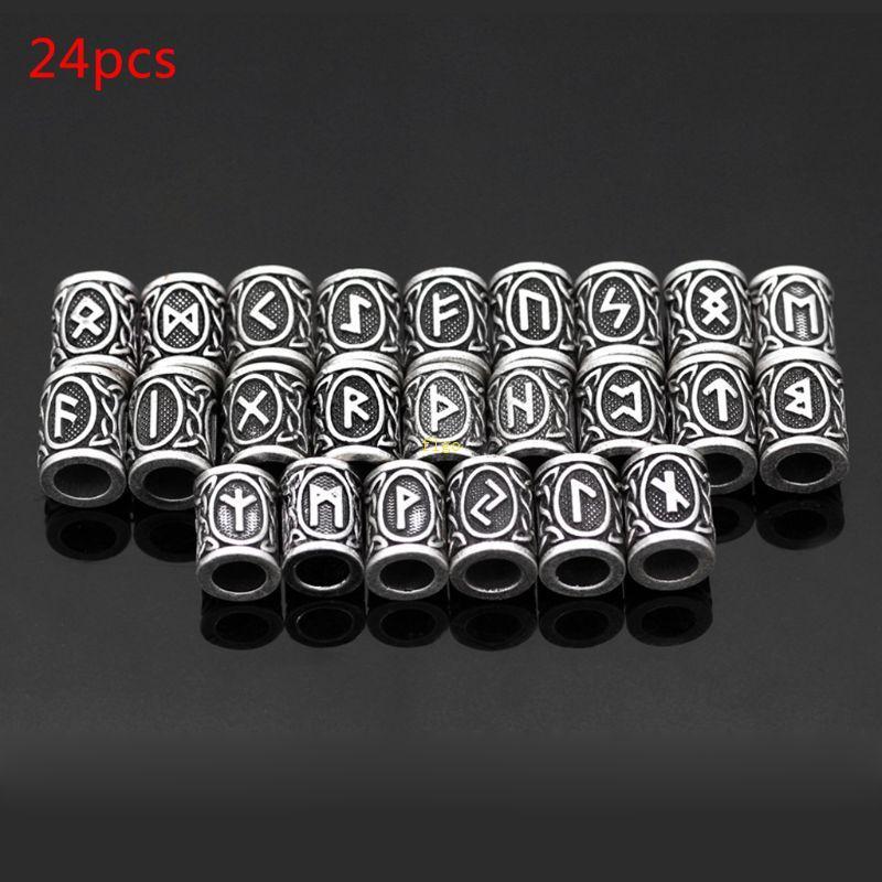 Vintage hạt rune Bắc Âu bạc, phù hợp làm vòng tay và trang sức tóc/râu