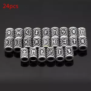 Vintage hạt rune Bắc Âu bạc, phù hợp làm vòng tay và trang sức tóc/râu
