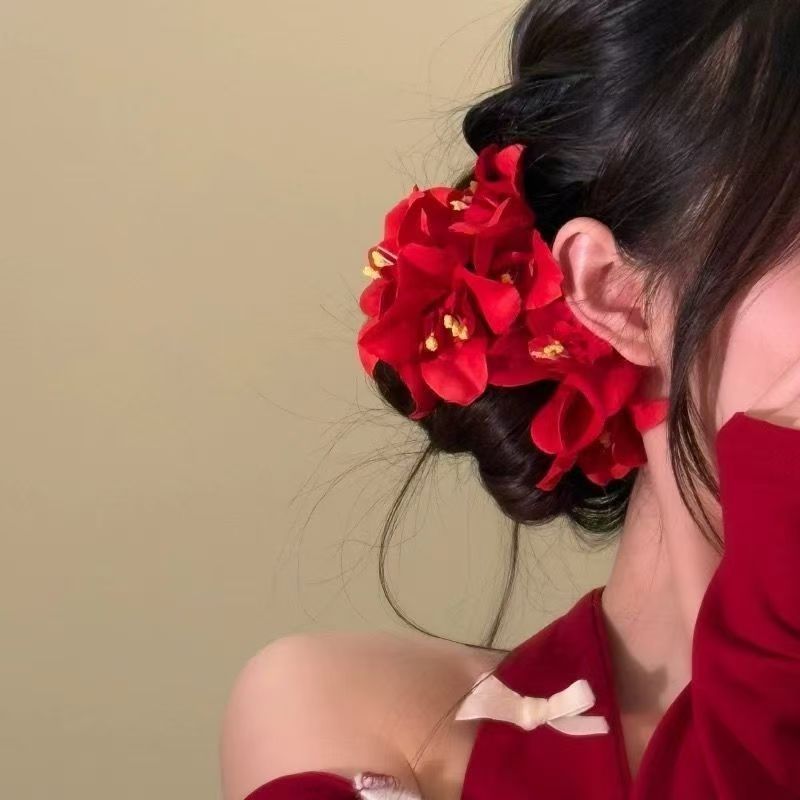 Kẹp Tóc Hoa Đỏ Không Khí Ngọt Ngào Phụ Kiện Tóc Cho Nữ