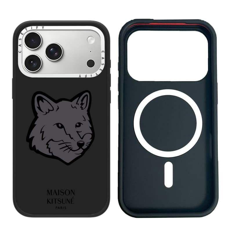 CASECASE X Maison Kitsune Fox Black Case Phiên bản vòng máy ảnh màu đen mờ cứng hút từ tính Vỏ tác động cho Apple IPhone 13 14 15 16 17 Pro Max Air Plus có hộp