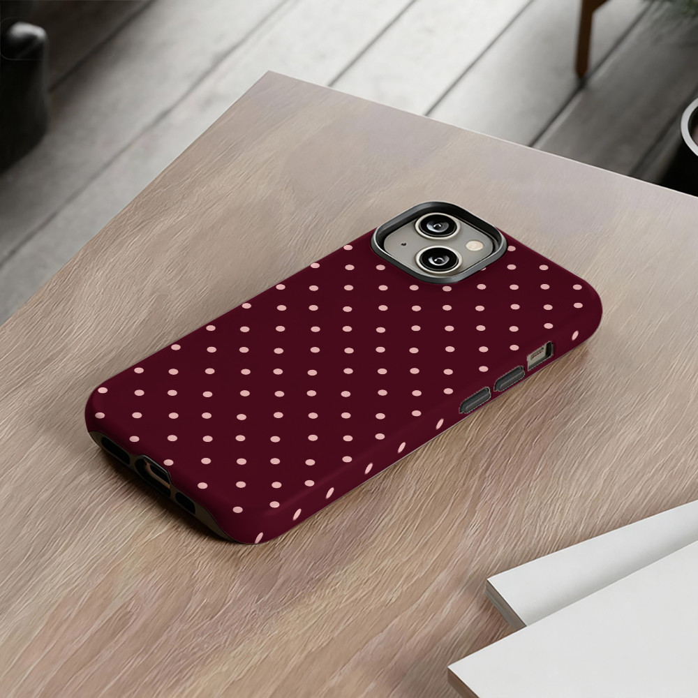 Chấm bi màu đỏ thời trang Thích hợp cho iPhone 7 8 X XS XR XSMAX 11 12 13 14 15 16 17 Pro max Plus Vỏ cứng hai lớp chống sốc chống sốc Vỏ bao gồm tất cả