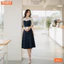Đầm thiết kế BEMINE cổ sơ mi phối tơ in bi dáng chữ A phù hợp đi làm-B201