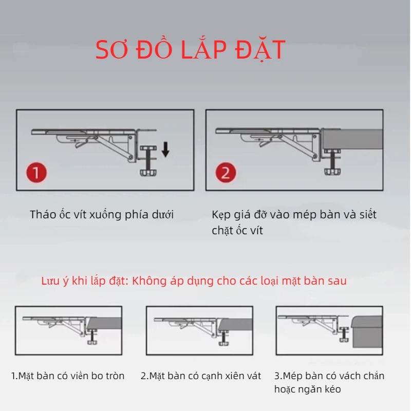 Giá Đỡ Tay Công Thái Học Kẹp Bàn: Xoay 180°, Gấp Gọn, Giảm Mỏi Cổ Tay Khi Dùng Chuột/Bàn Phím Cho Văn Phòng & Game