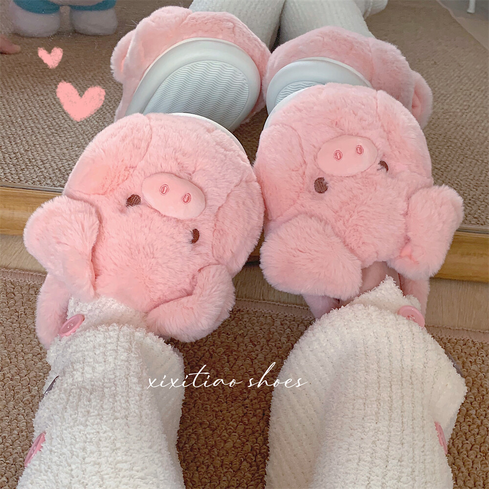Cô Gái Trái Tim Heo Bông Dép Nữ Mùa Đông Đế Mềm Dễ Thương Chống Trơn Trượt Cha Mẹ-Con Nhà Sang Trọng Confinement Giày Nửa Gói Bé Gái Hồng 40-